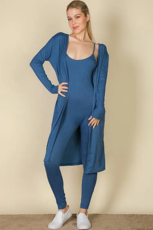 Ribbed Cardigan & Jumpsuit Set