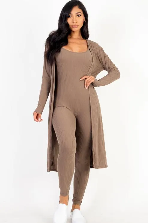 Ribbed Cardigan & Jumpsuit Set