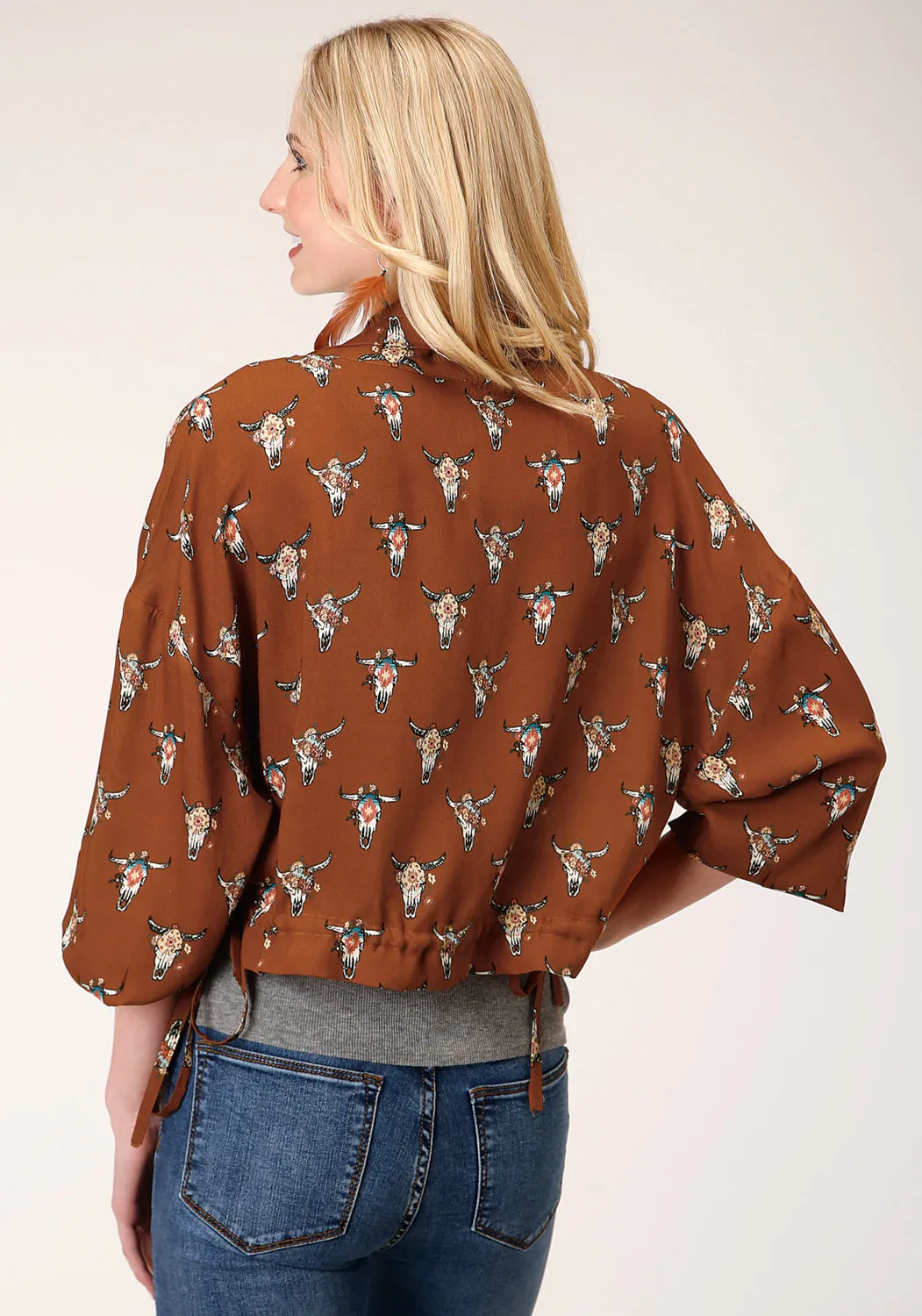 Roper Womens Cow Skulls Brown 100% Rayon Jacket