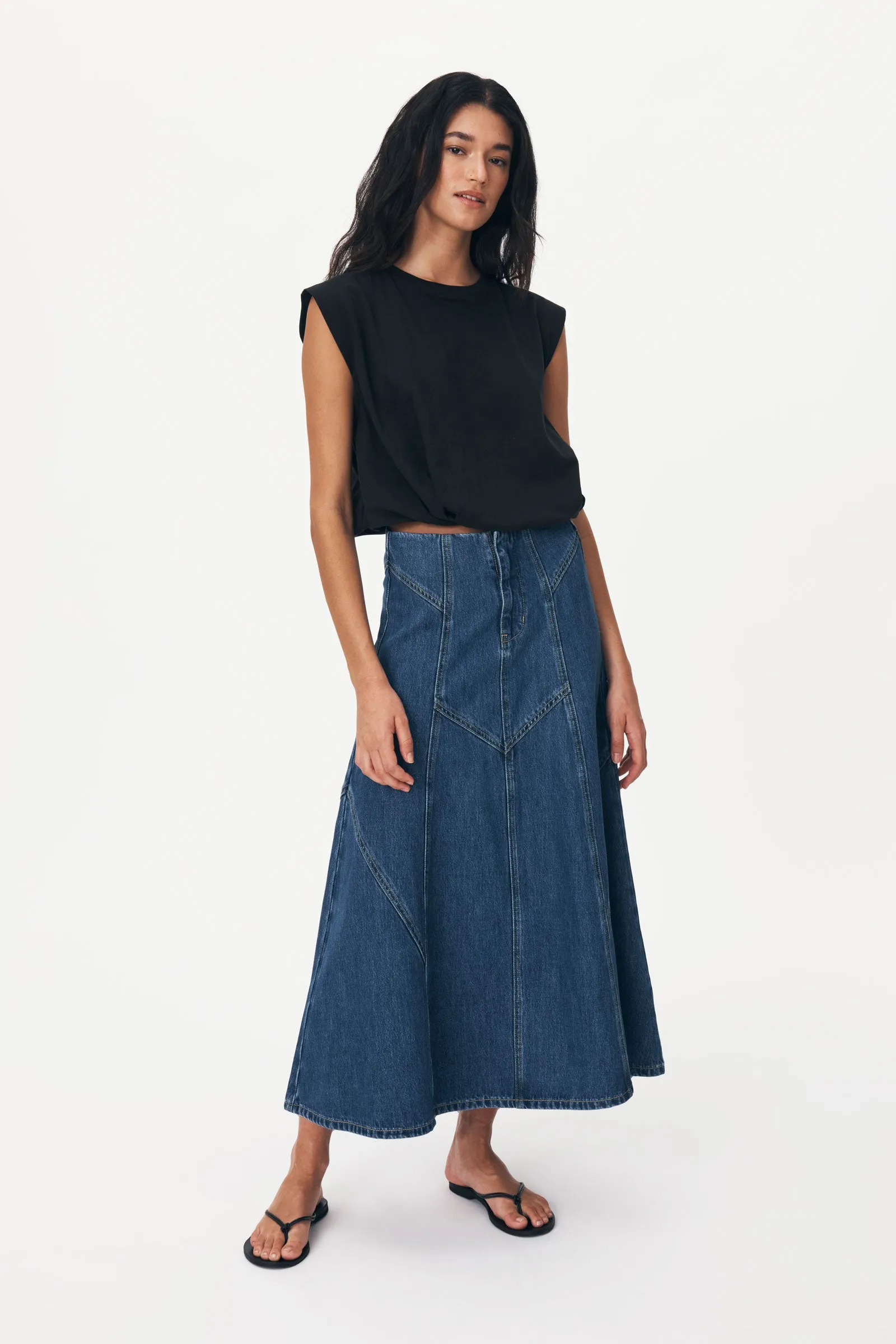 Rowie 'Jeanette Denim Midi Skirt' - Classic Denim