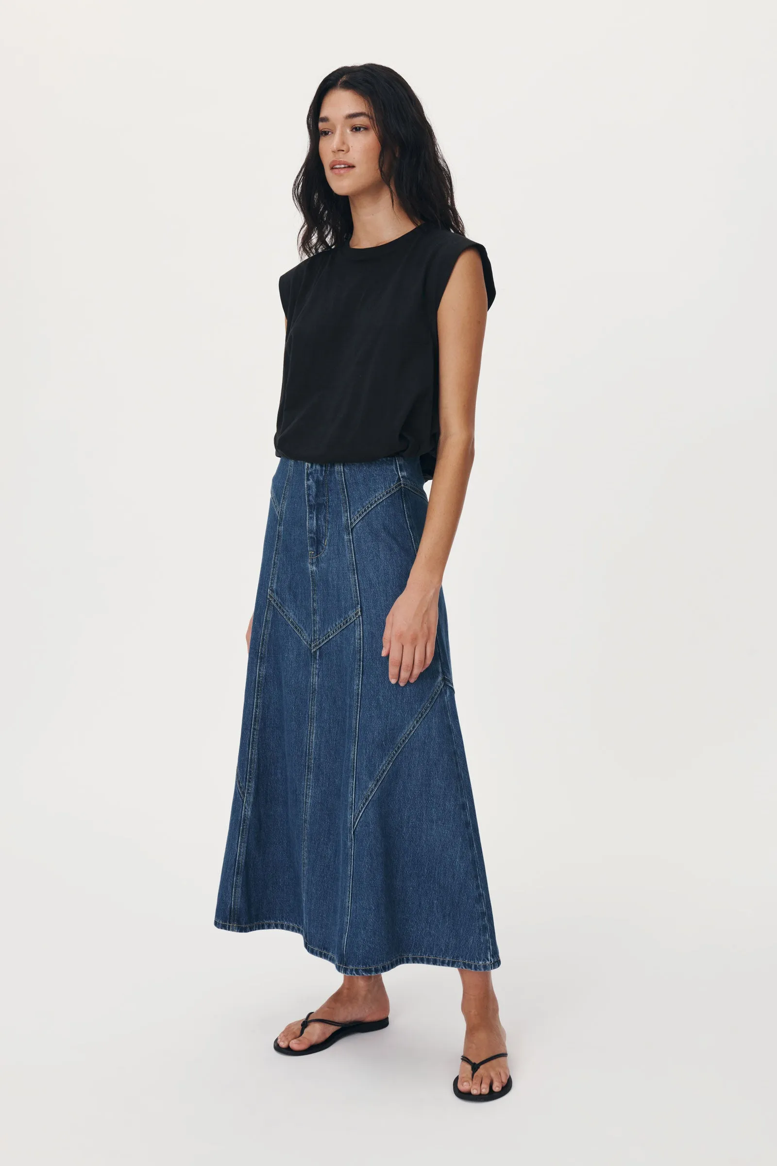 Rowie 'Jeanette Denim Midi Skirt' - Classic Denim