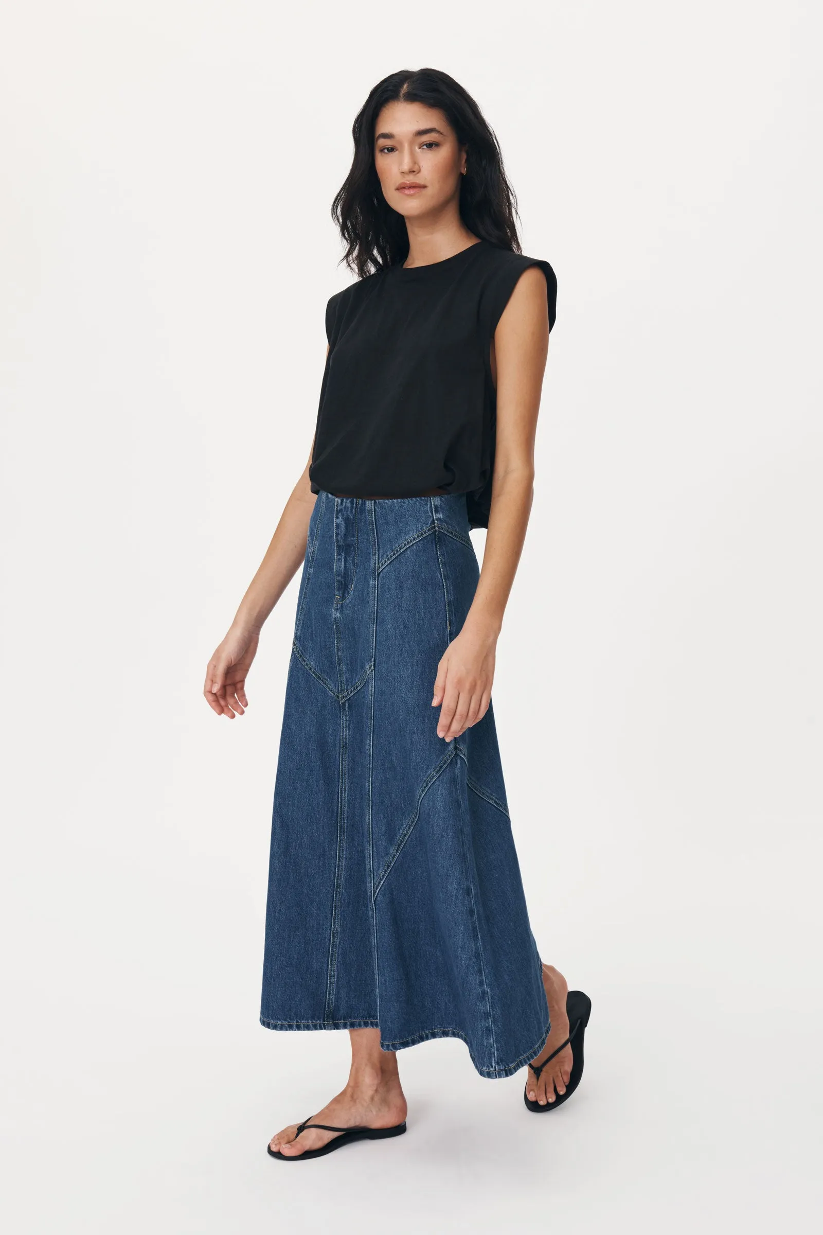 Rowie 'Jeanette Denim Midi Skirt' - Classic Denim