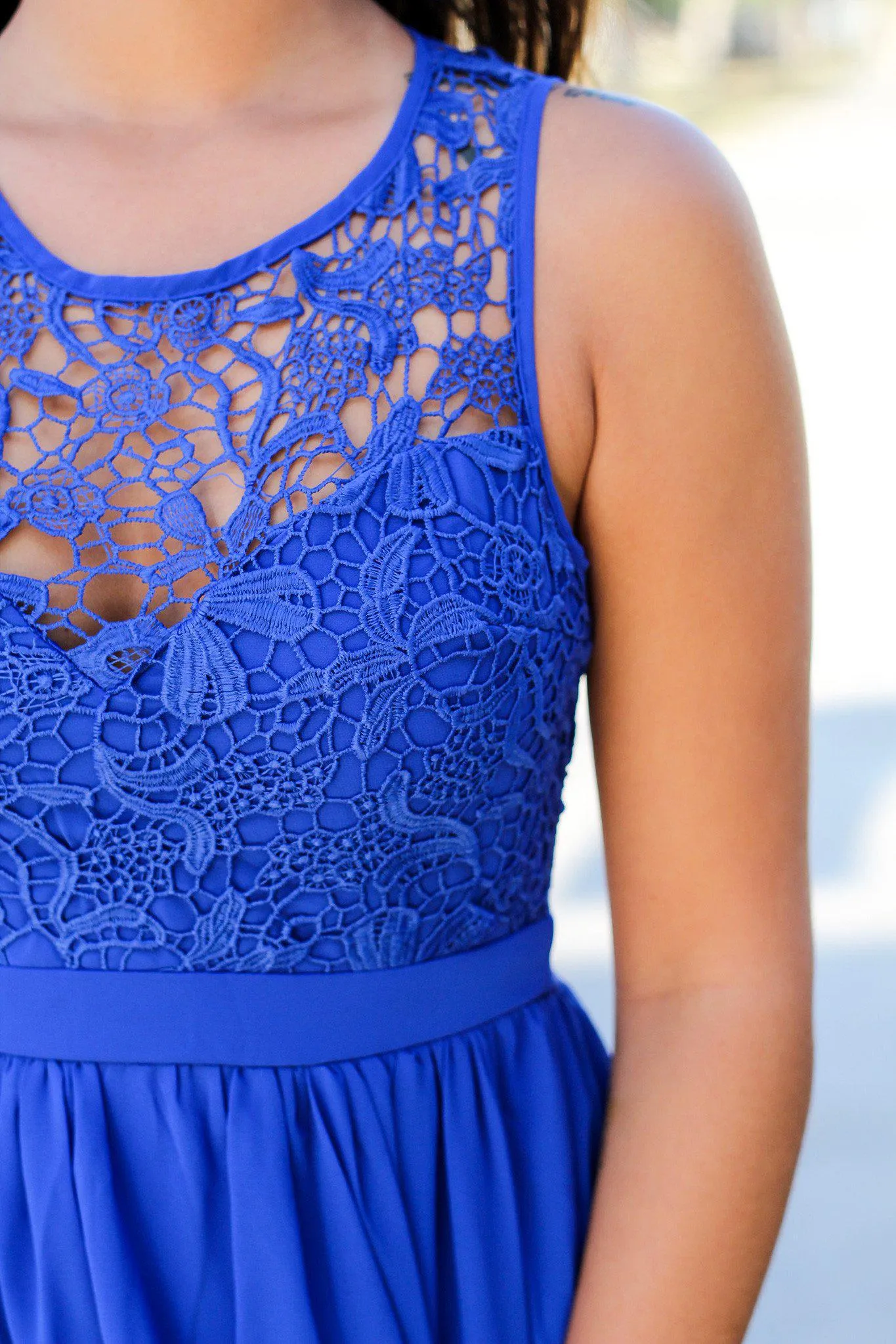 Royal Blue Crochet Maxi Dress with Open Back