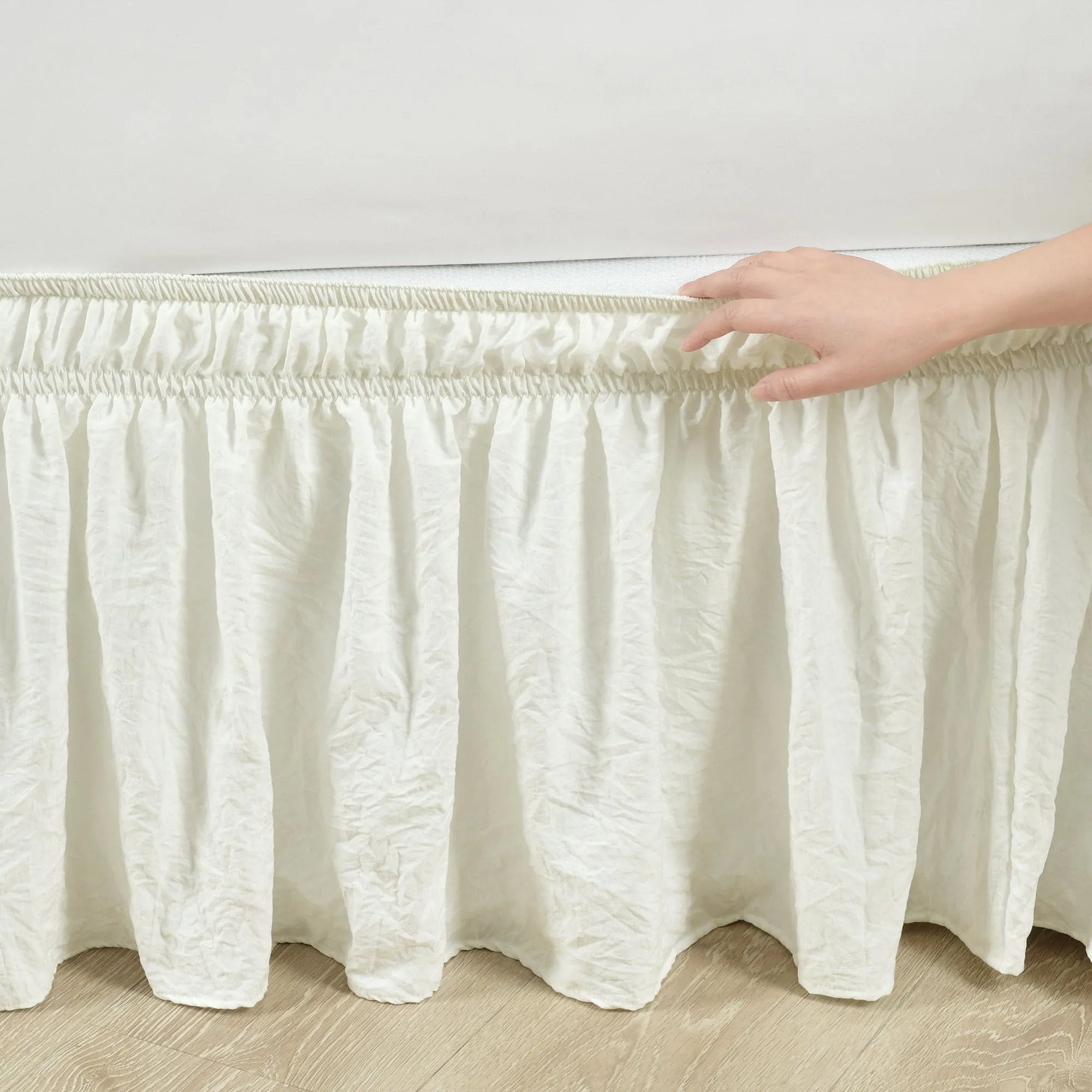 Ruched Ruffle Elastic Easy Wrap Around Bed Skirt