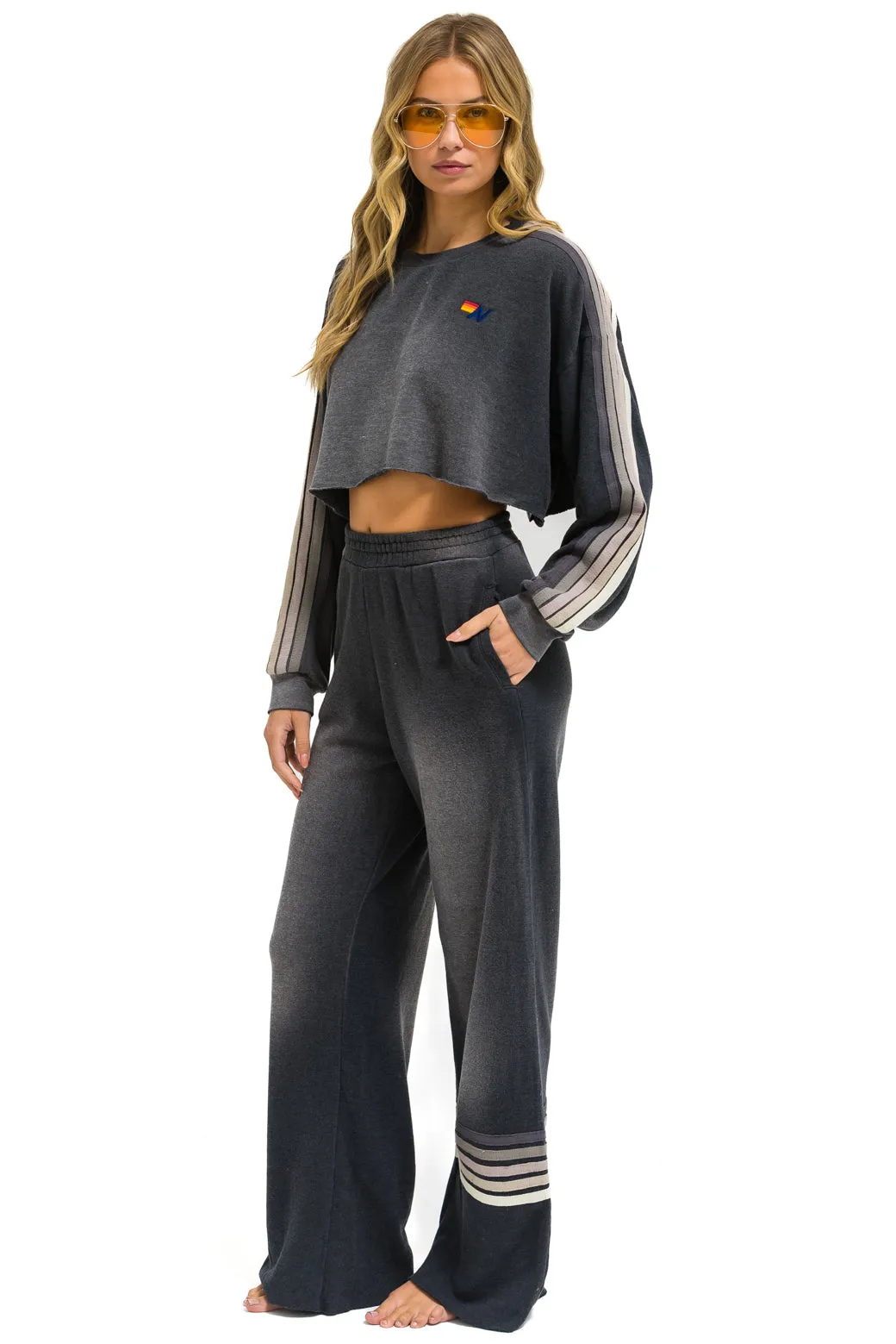 RUGBY STITCH WIDE LEG POCKET SWEATPANTS - FADED SMOKE