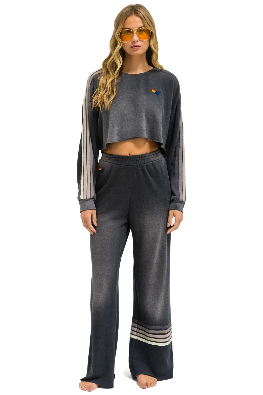 RUGBY STITCH WIDE LEG POCKET SWEATPANTS - FADED SMOKE