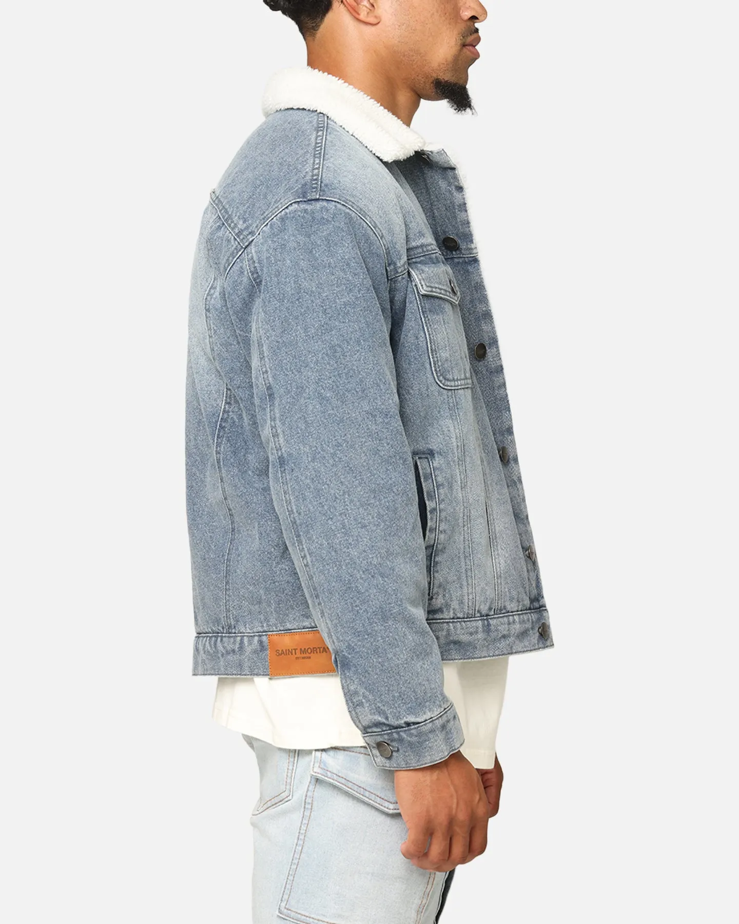 Saint Morta Sherpa Boxy Denim Jacket Dirty Denim