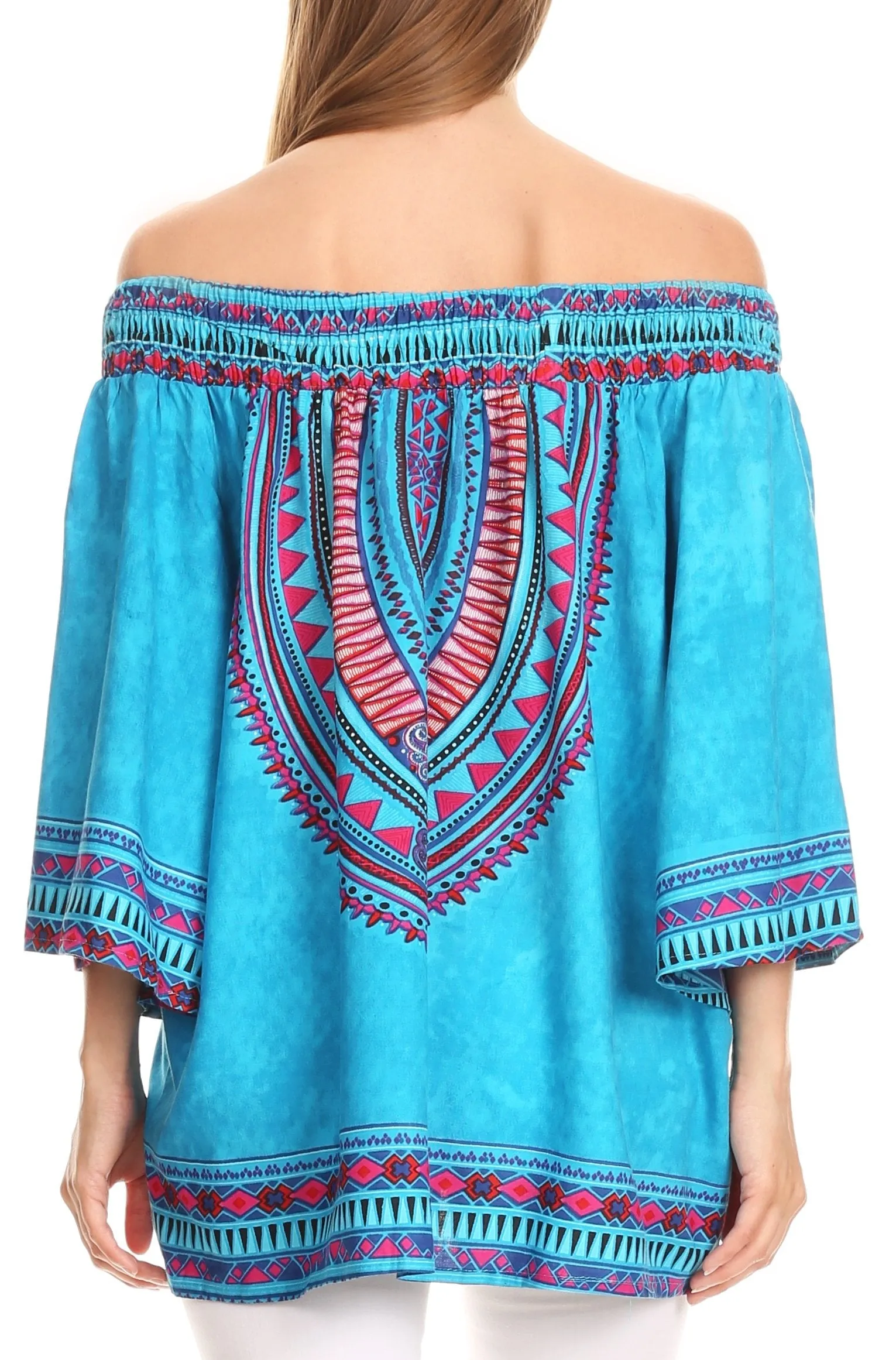 Sakkas Abelia Tribal Print Off-shoulder  3/4 Sleeve Top Blouse