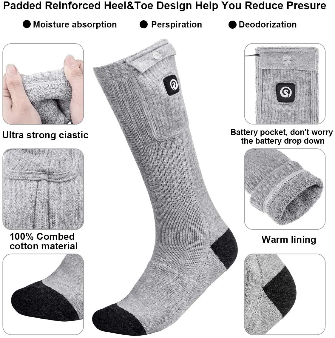 Savior Heated Socks | 7.4V Rechargeable Battery Operated Heated Socks Gray