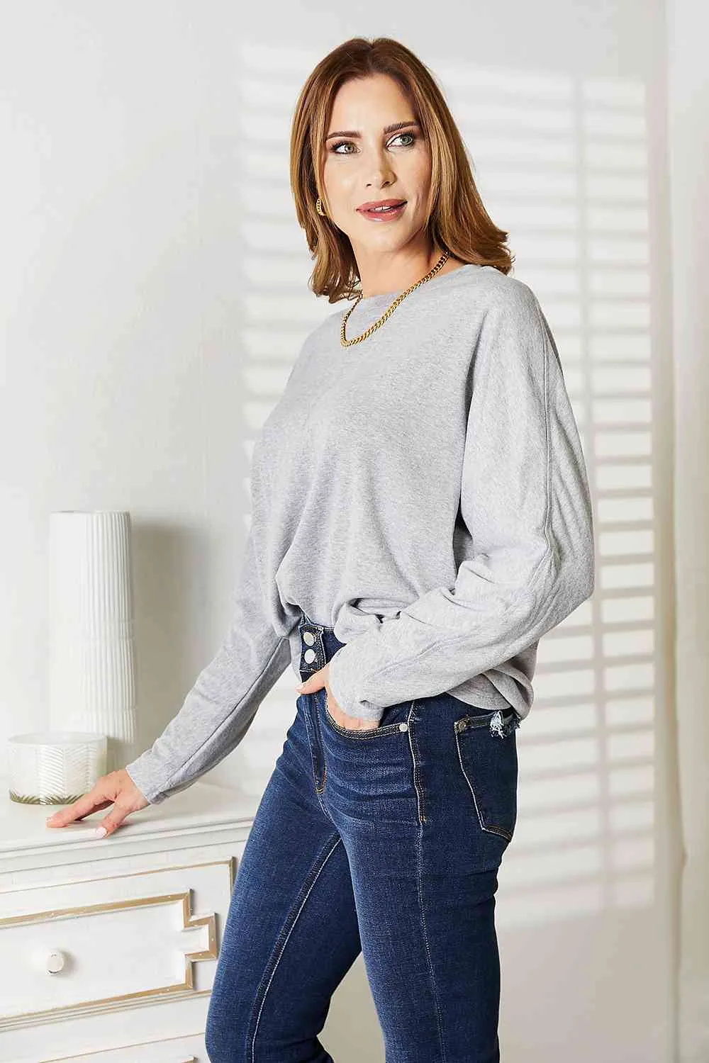 Seam Detail Round Neck Long Sleeve Top