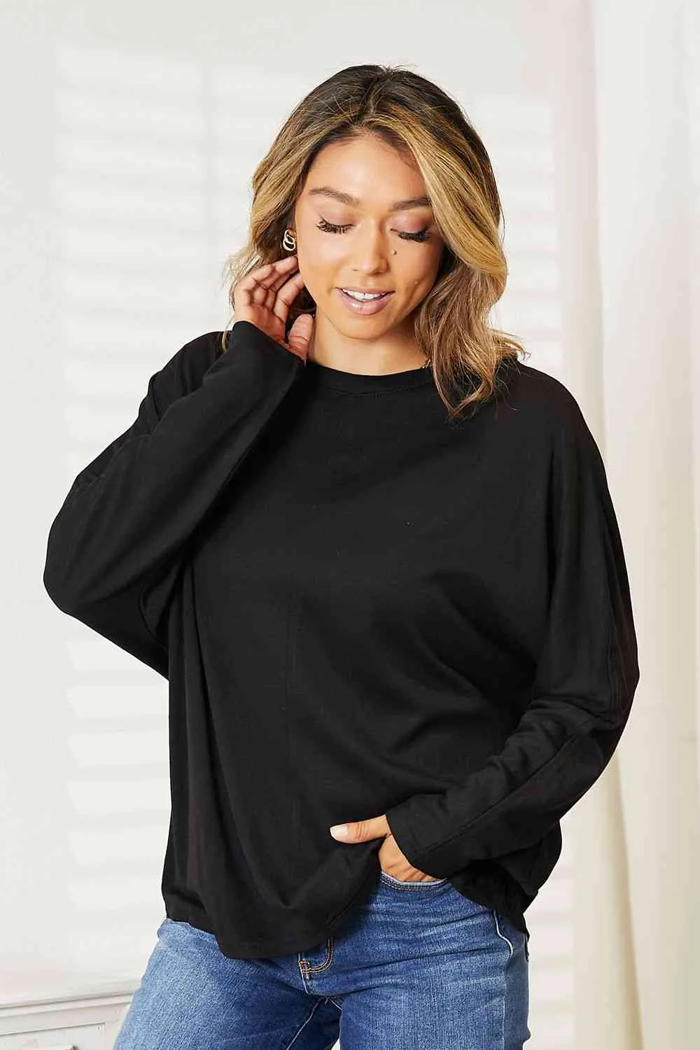 Seam Detail Round Neck Long Sleeve Top