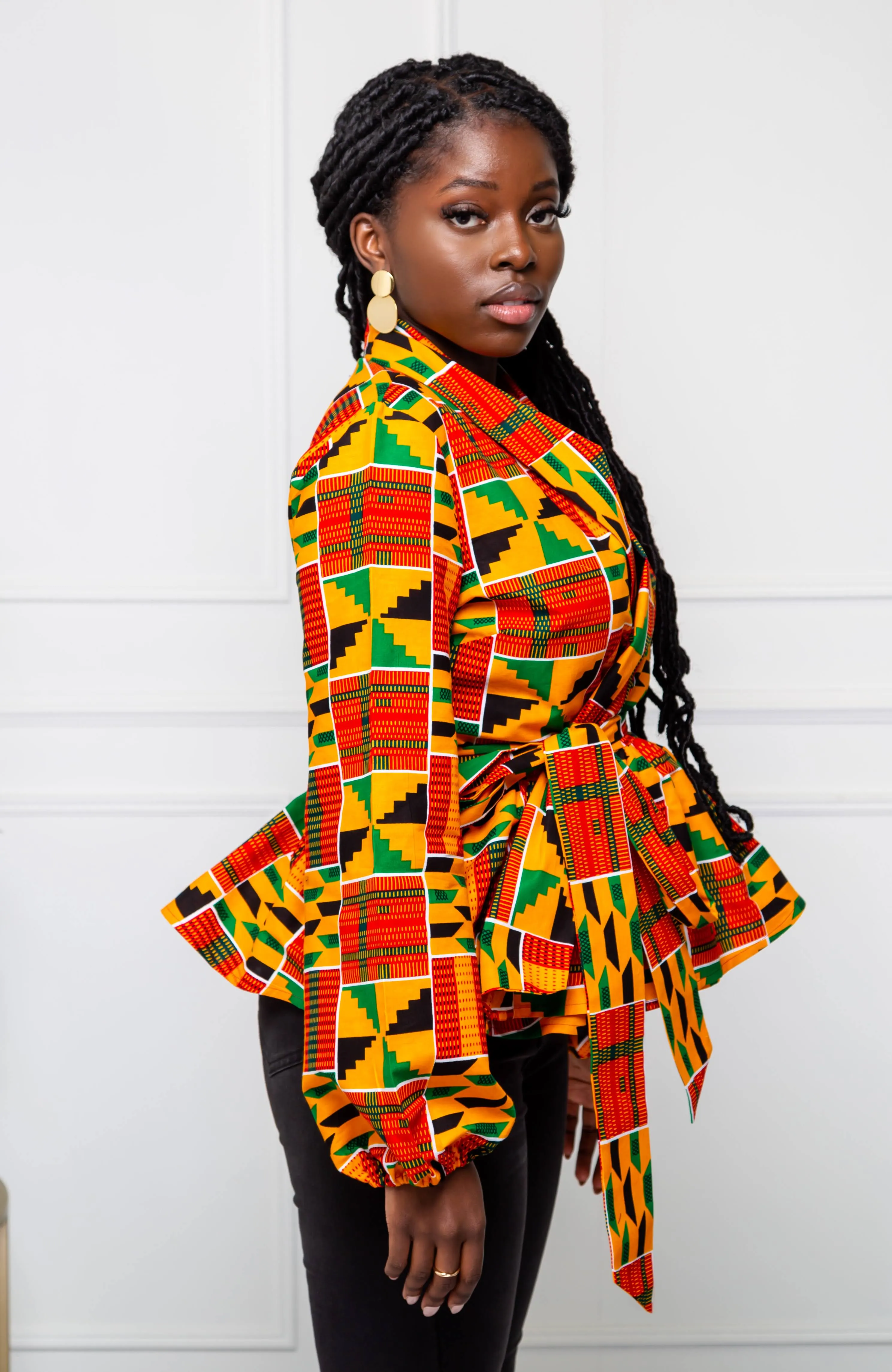 Shawl Collar Peplum Wrap blouse | African Print Tops - KENYA