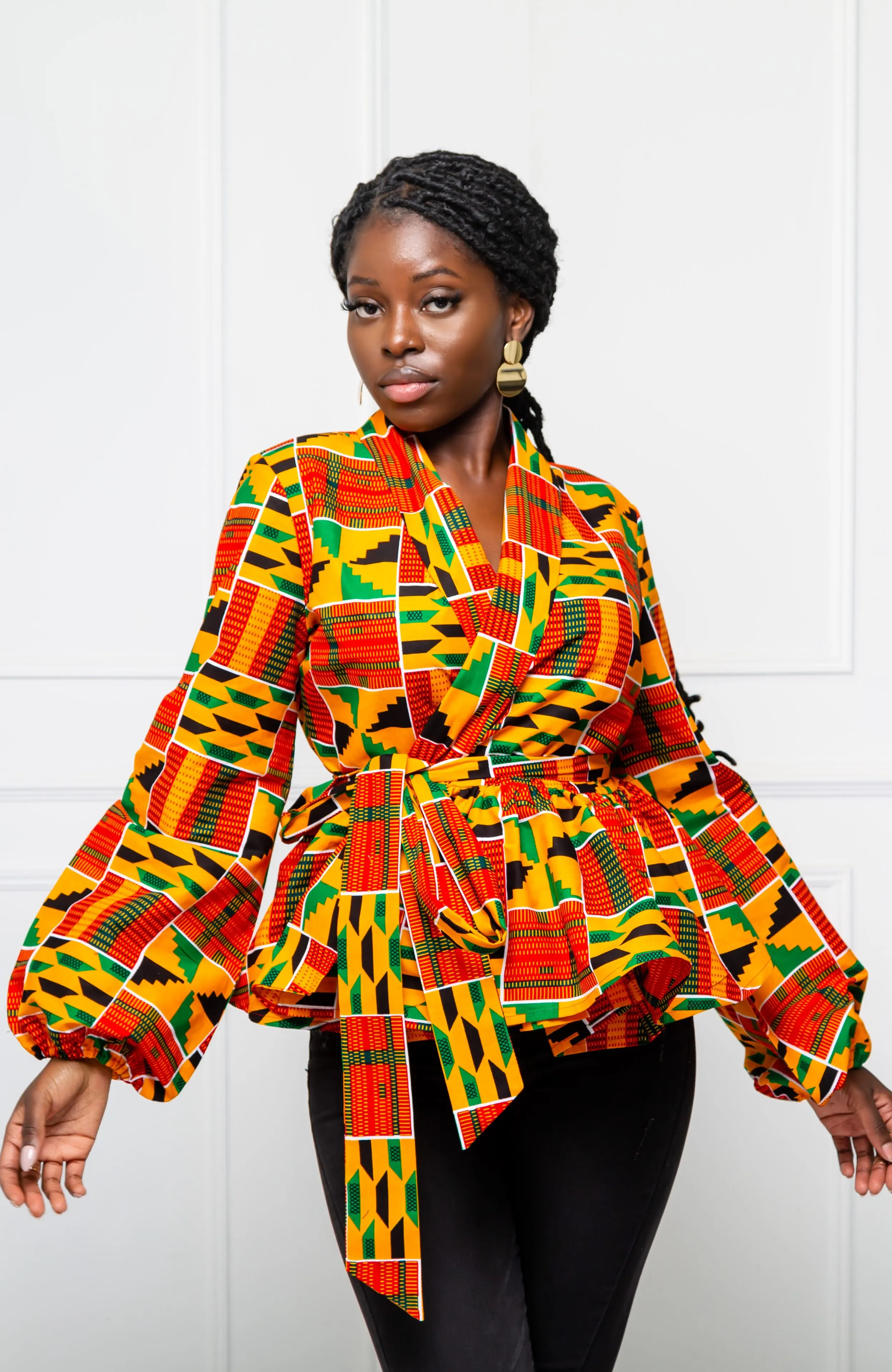 Shawl Collar Peplum Wrap blouse | African Print Tops - KENYA