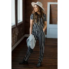 Short Sleeve Stripe Jumpsuit