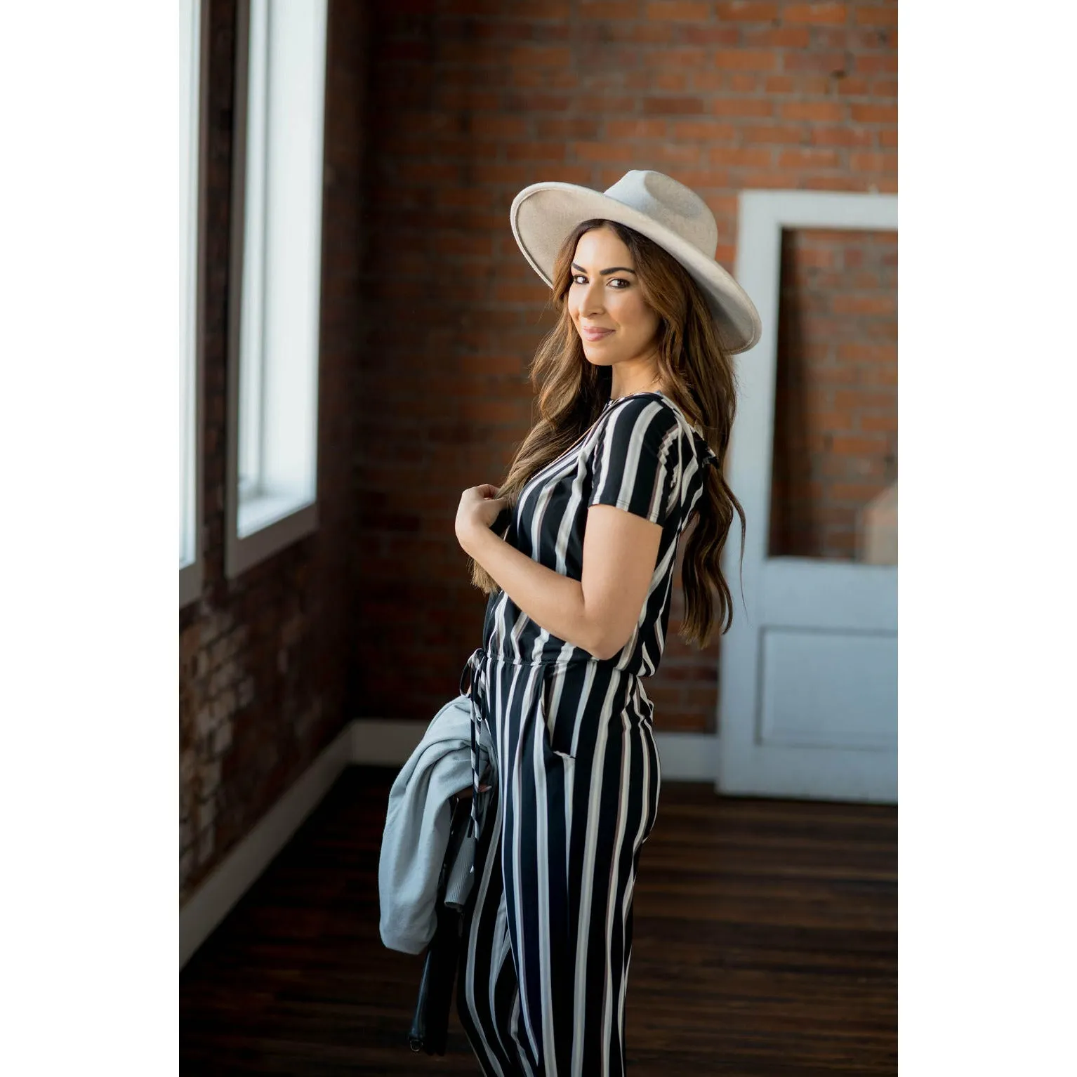 Short Sleeve Stripe Jumpsuit