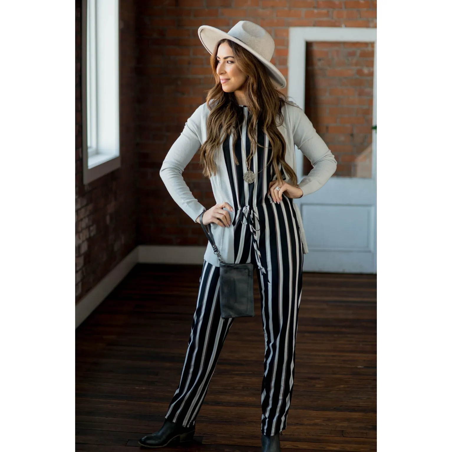 Short Sleeve Stripe Jumpsuit