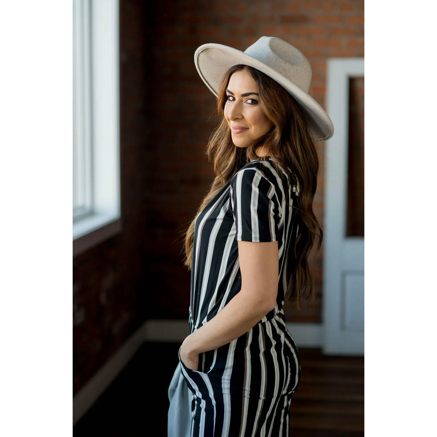 Short Sleeve Stripe Jumpsuit