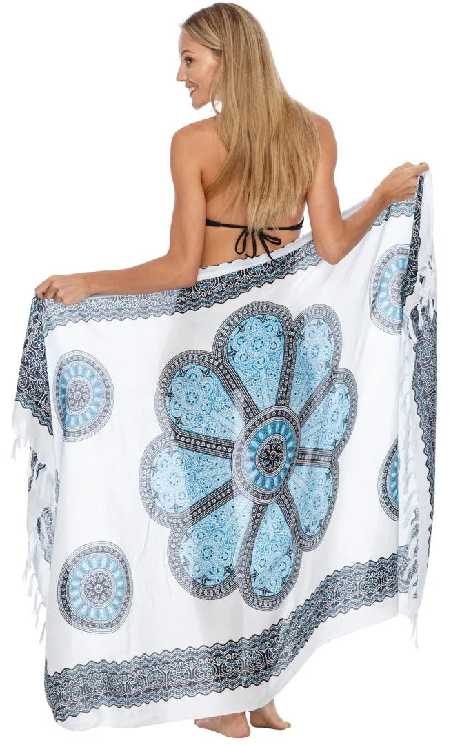 SHU-SHI Womens Beach Swimsuit Cover Up Flower Sarong Wrap with Coconut Clip