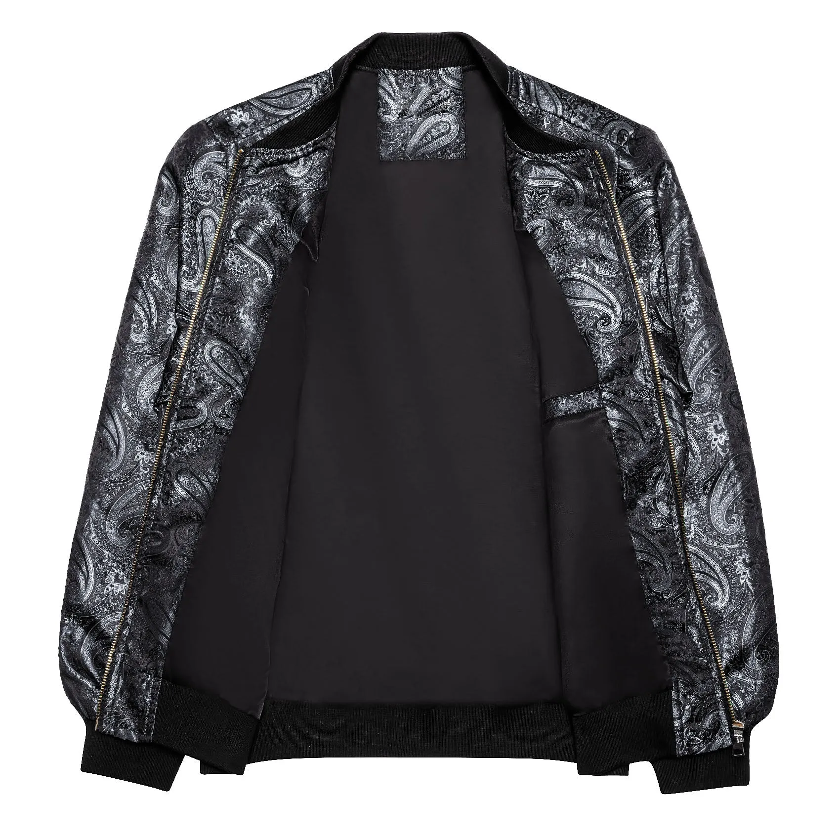 Silver Black Paisley Men's Zipper Thin Jacket