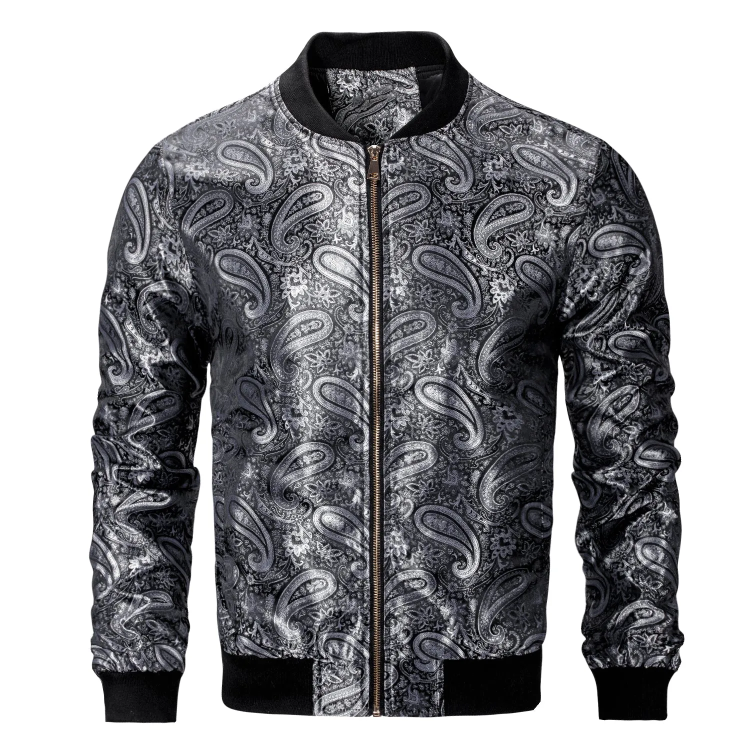 Silver Black Paisley Men's Zipper Thin Jacket