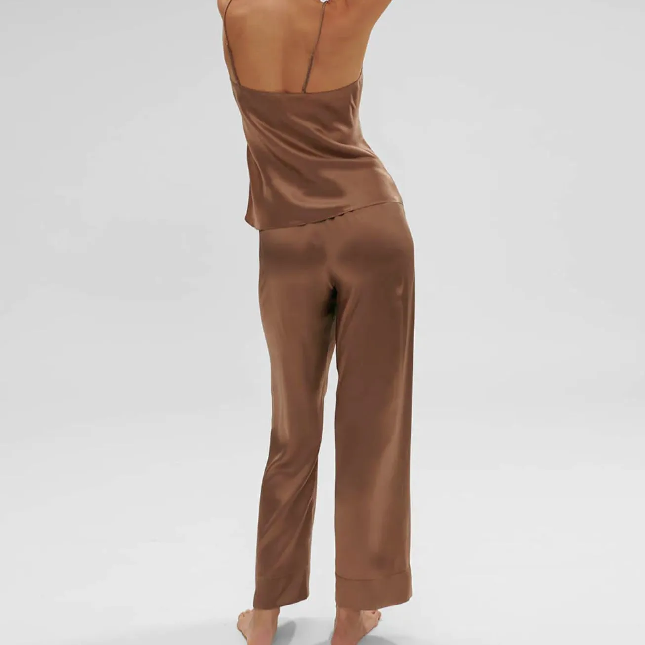 Simone Perele Nocturne Silk Cami Pant Set in Macchiato 17F900