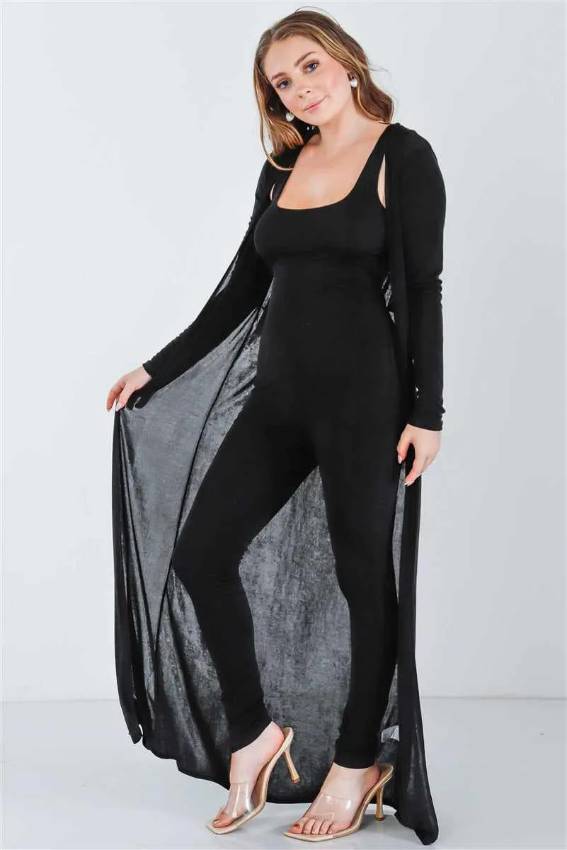 Slim Fit Jumpsuit & Long Sleeve Cardigan Set