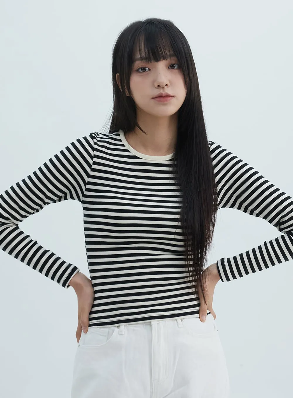 Slim Fit Striped Long Sleeve Top ON309