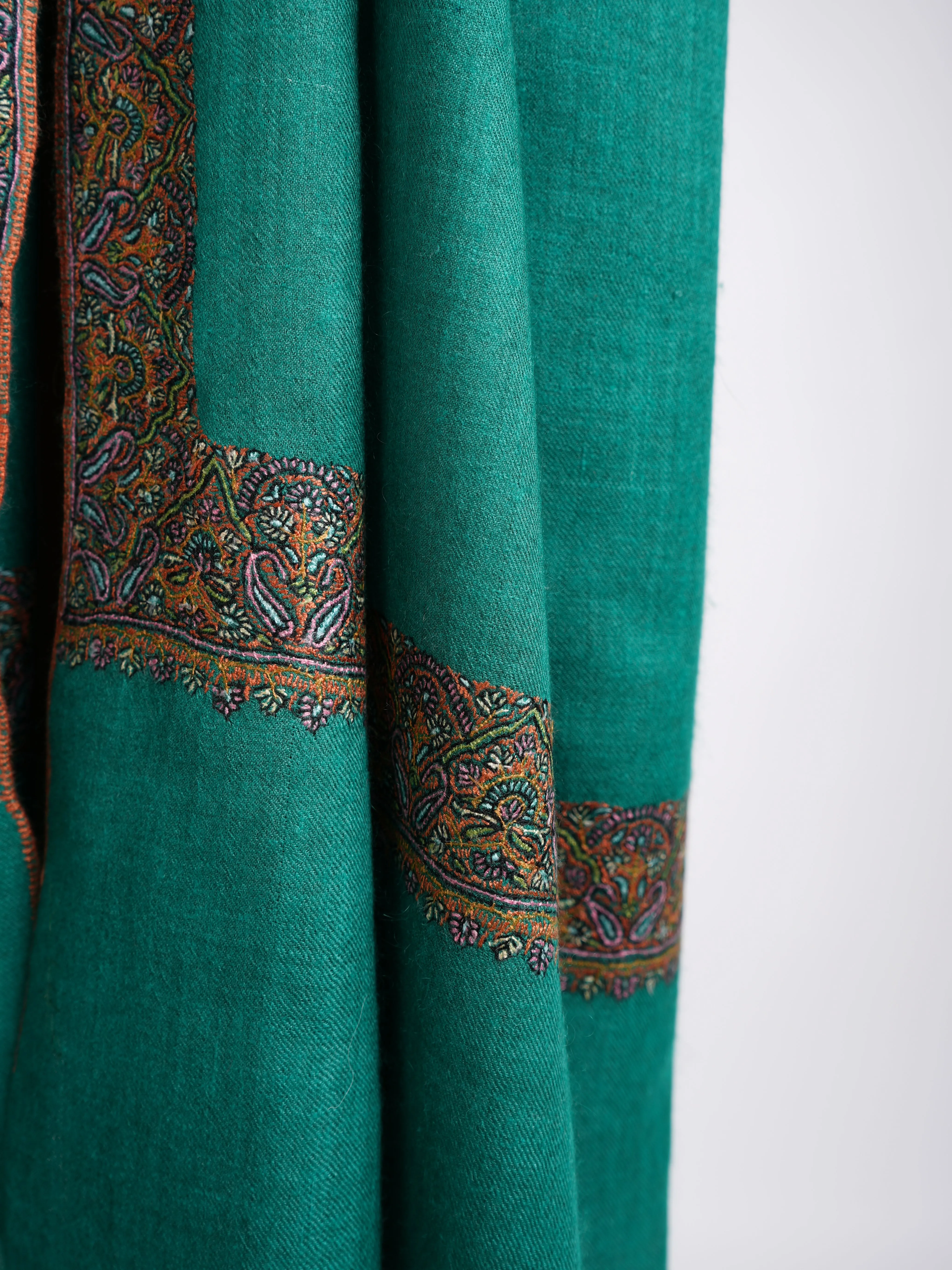 Sozni Embroidery Dark Green Pashmina