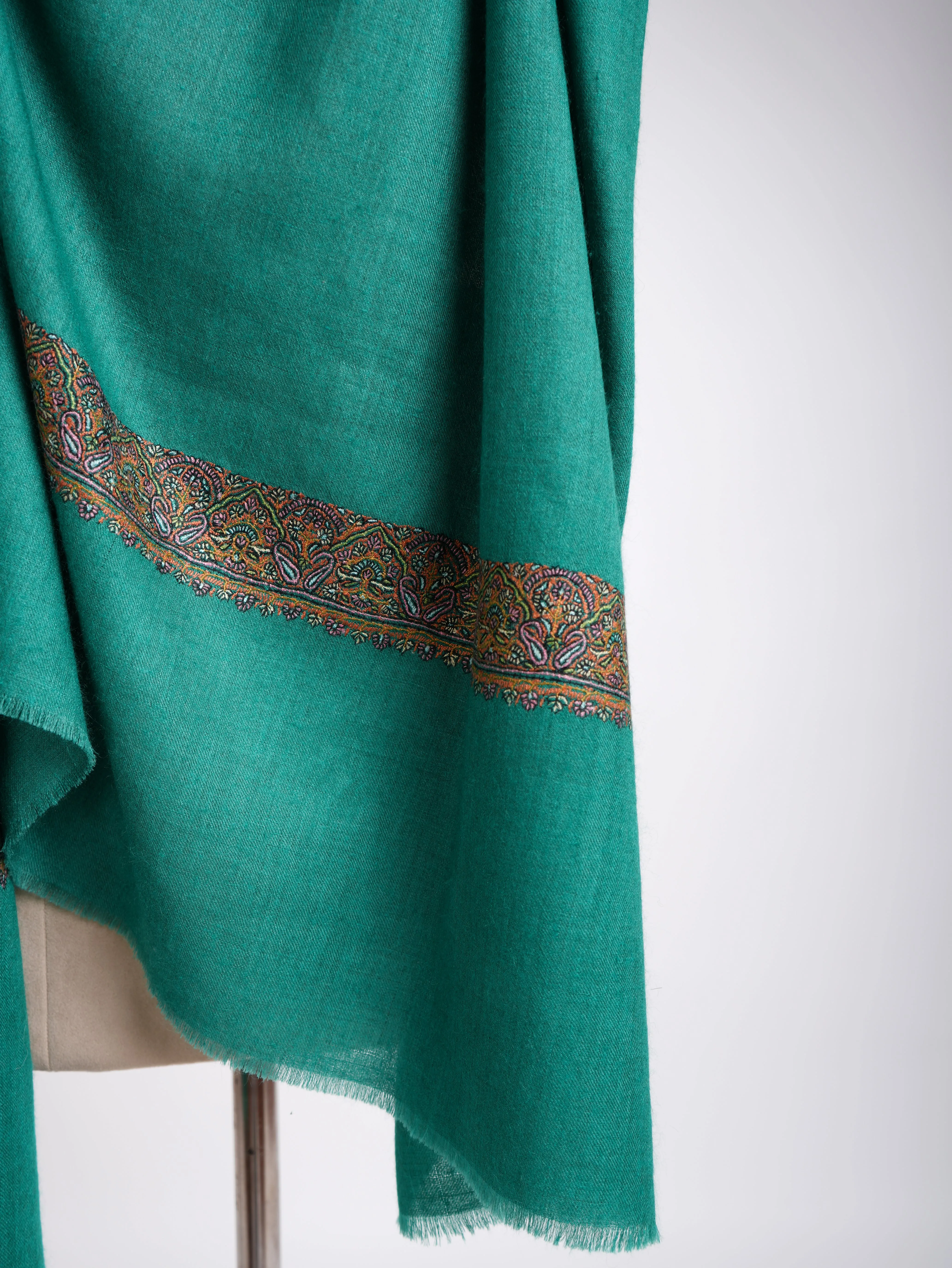 Sozni Embroidery Dark Green Pashmina