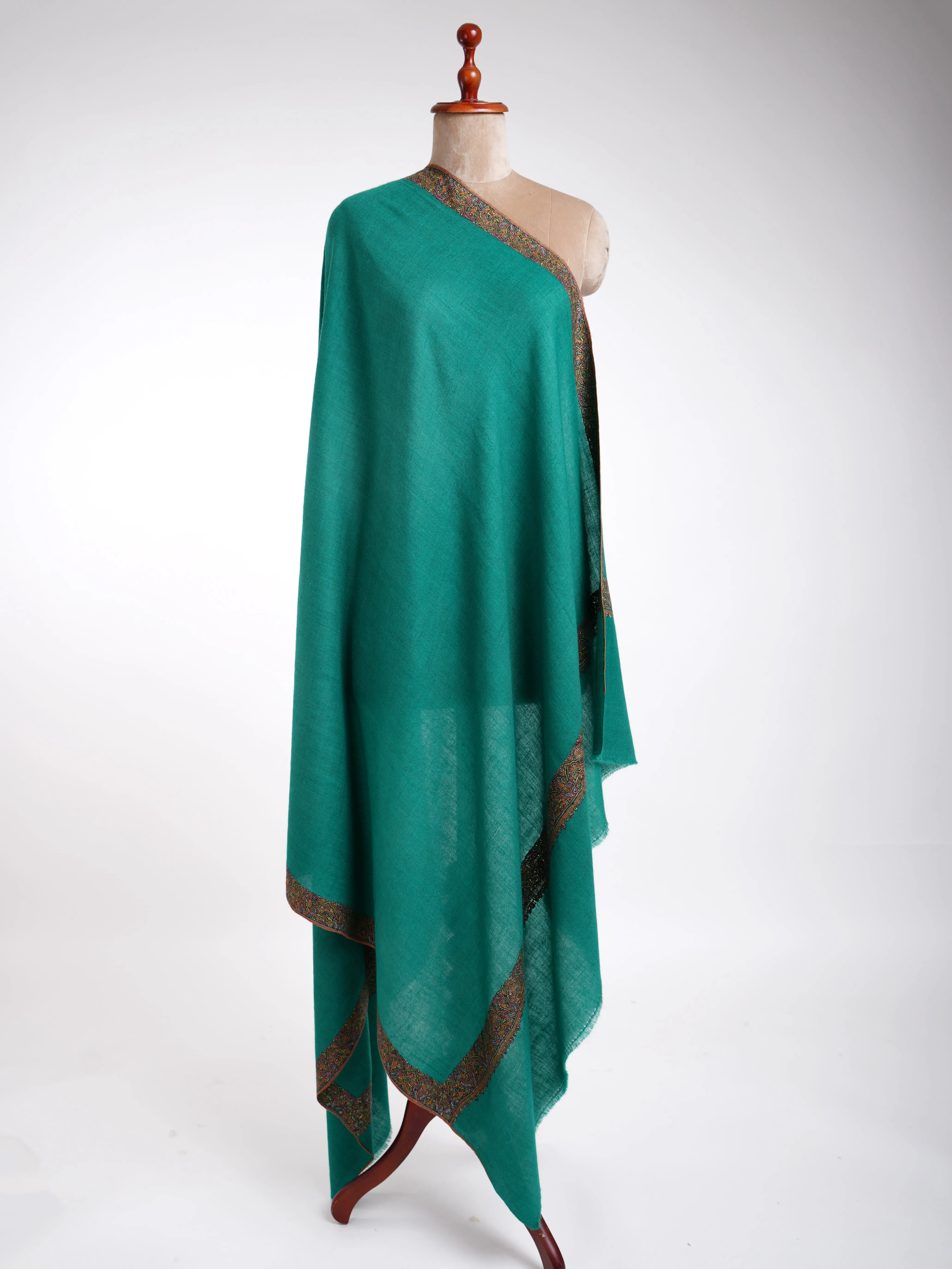 Sozni Embroidery Dark Green Pashmina