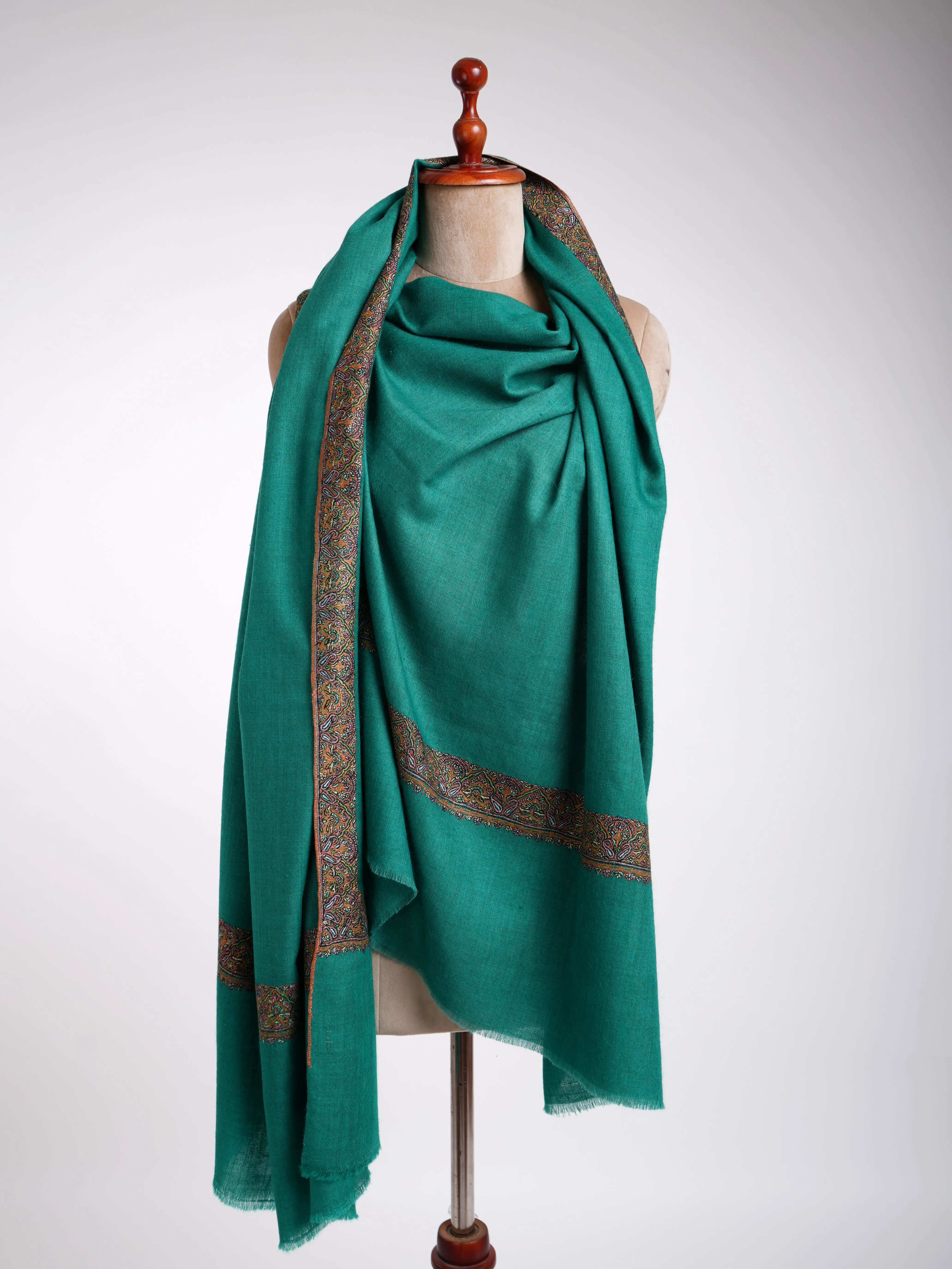 Sozni Embroidery Dark Green Pashmina