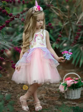 Spring Unicorn Tiered Ruffle Tutu Dress