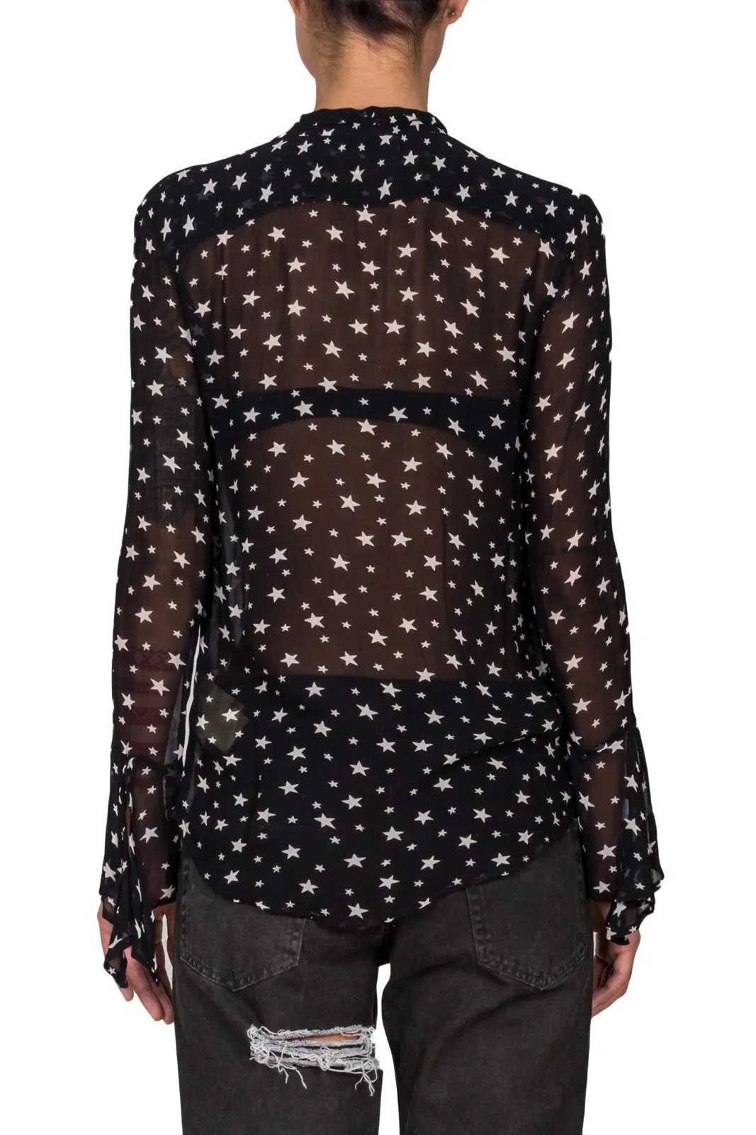 Star-Print Necktie Blouse