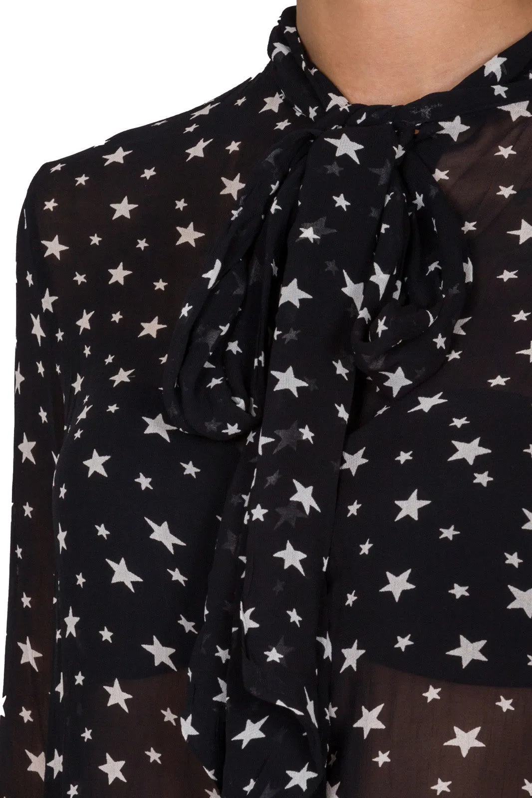 Star-Print Necktie Blouse