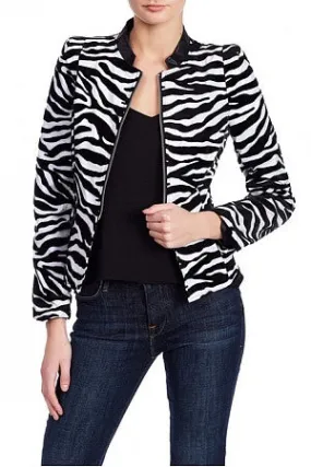 Stripped Zebra Jacket Short Mandarin Collar Vegan leather Jacket