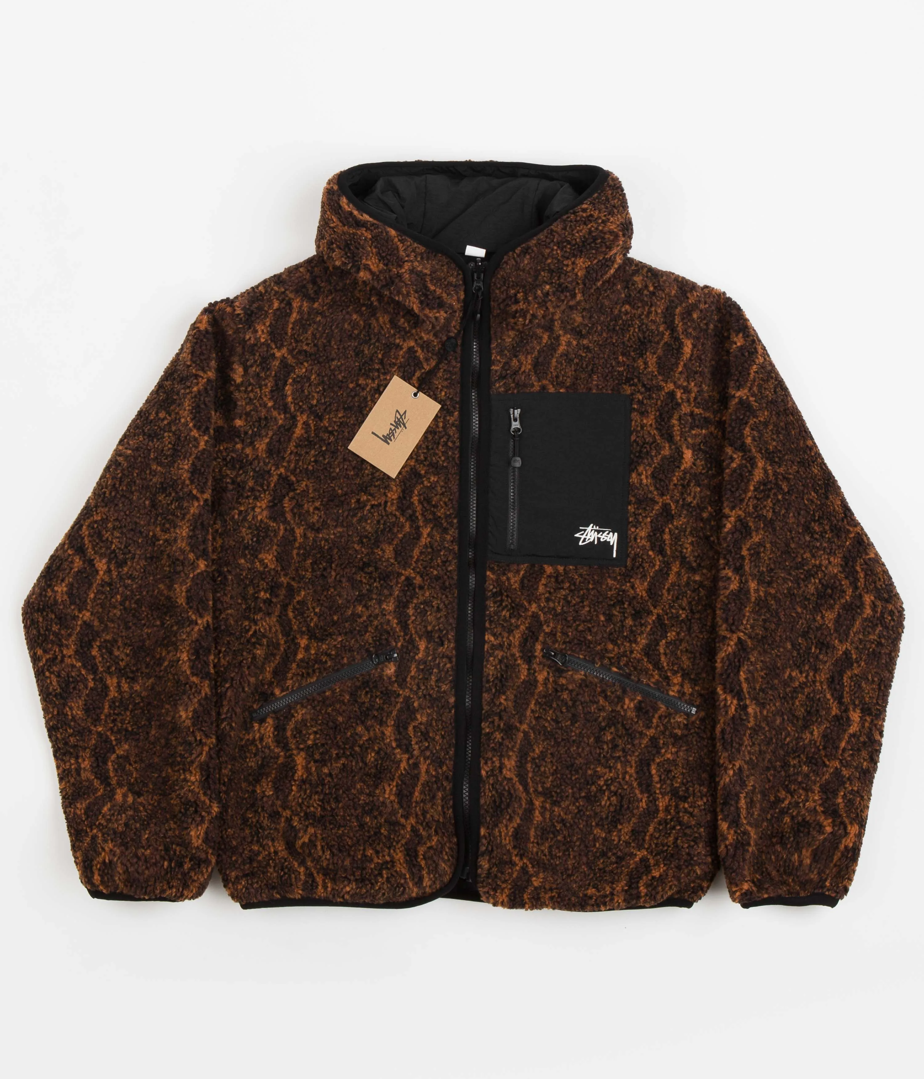 Stussy Snake Jacquard Sherpa Jacket - Brown