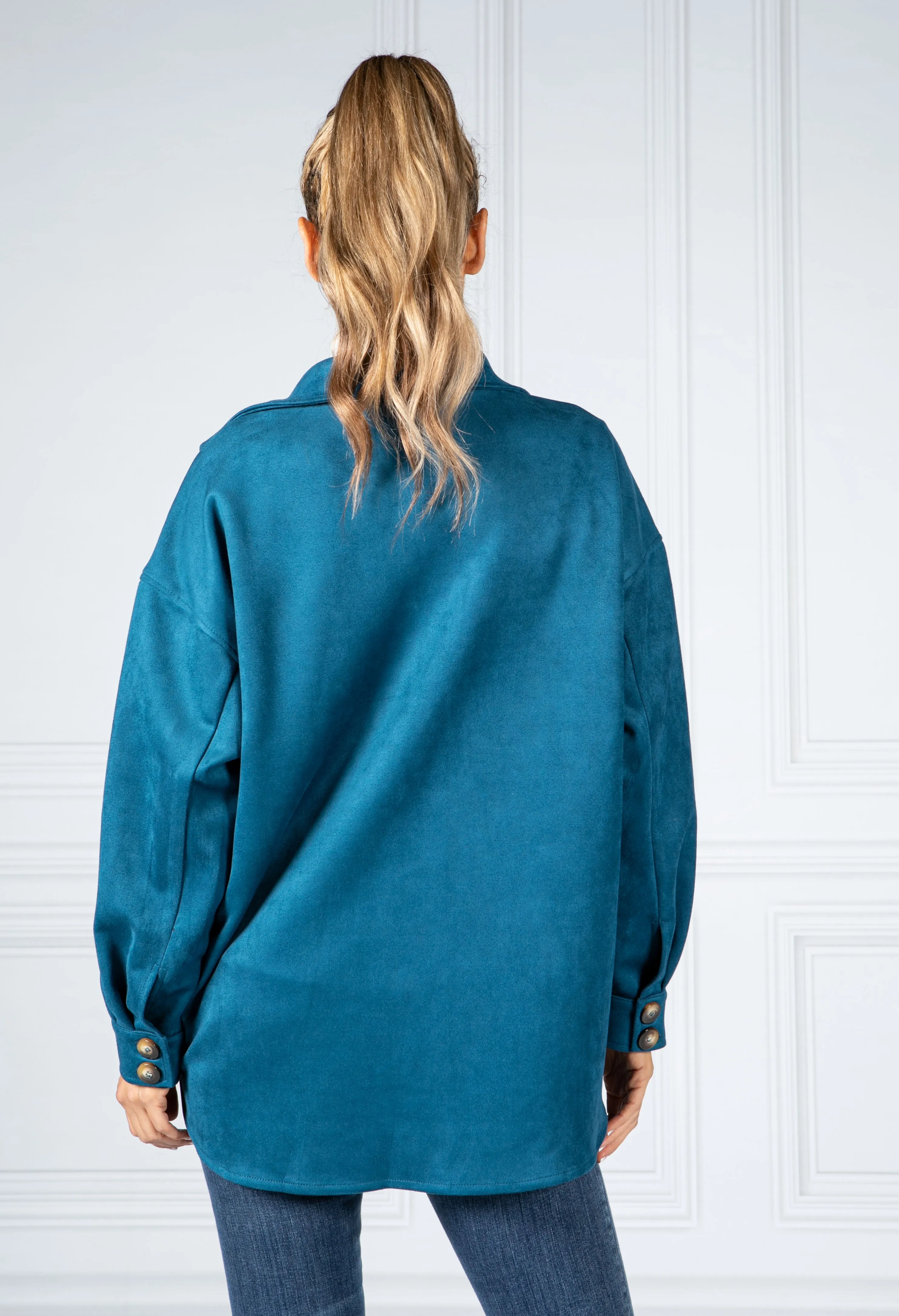 Suedette Shacket in Teal Blue