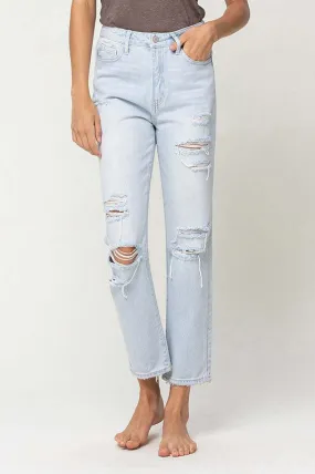 Super High Rise Distressed Crop Straight Jeans