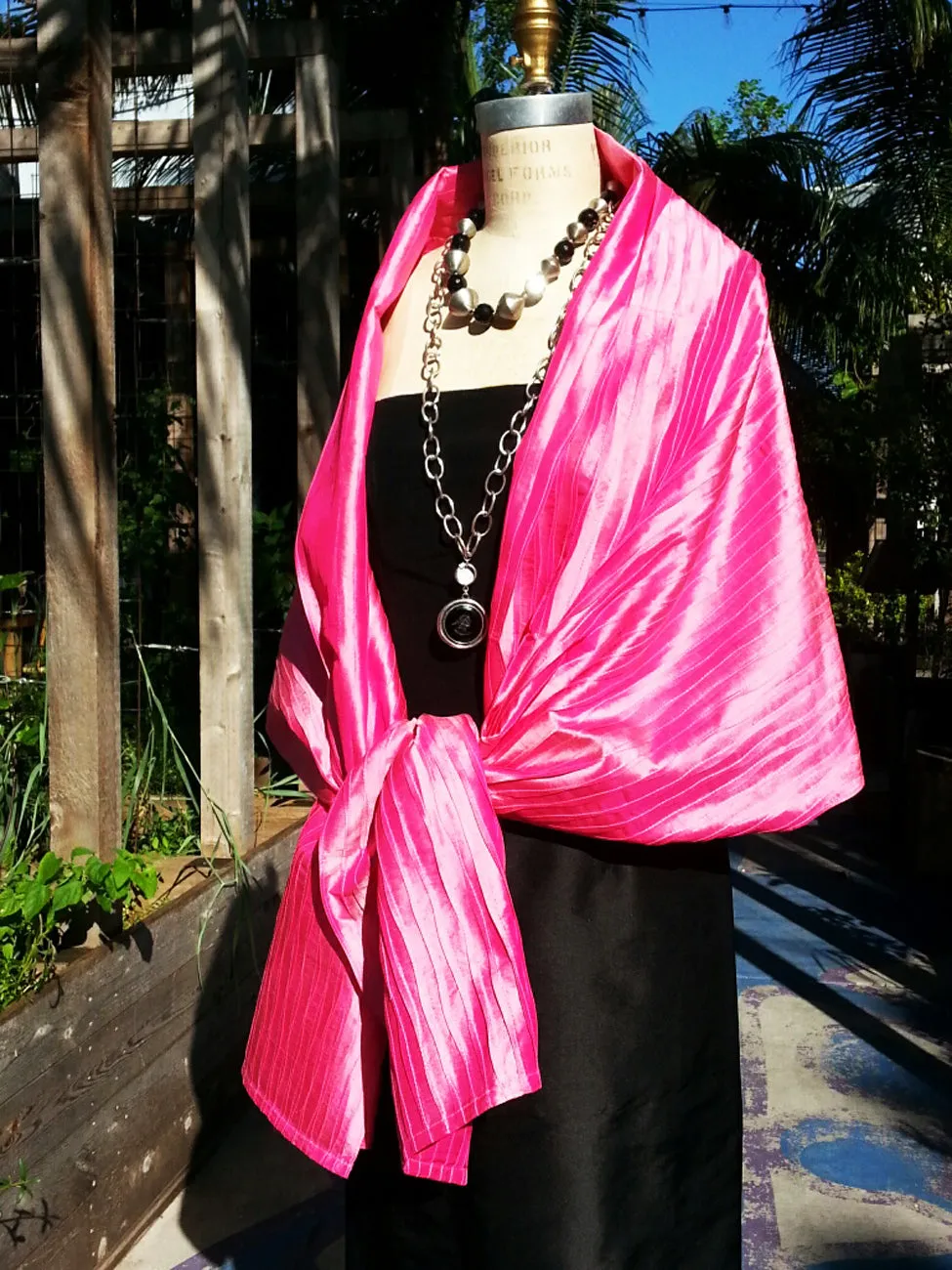 Thai Silk Pintuck Pleated Shawl Precious Pink