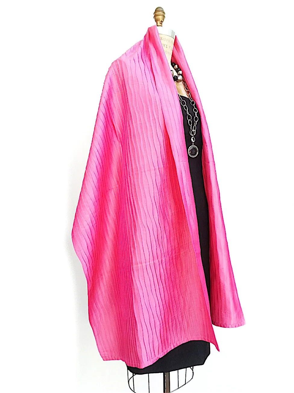 Thai Silk Pintuck Pleated Shawl Precious Pink