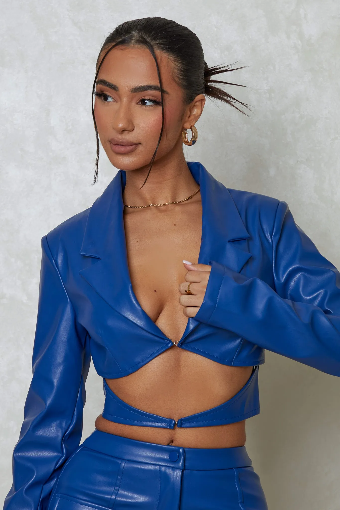 The Leather cut out blazer set- Cobalt