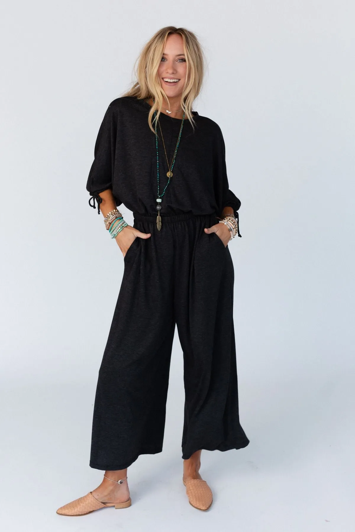 The Nest Carolina Comfy Wide Leg Jumpsuit - Charcoal