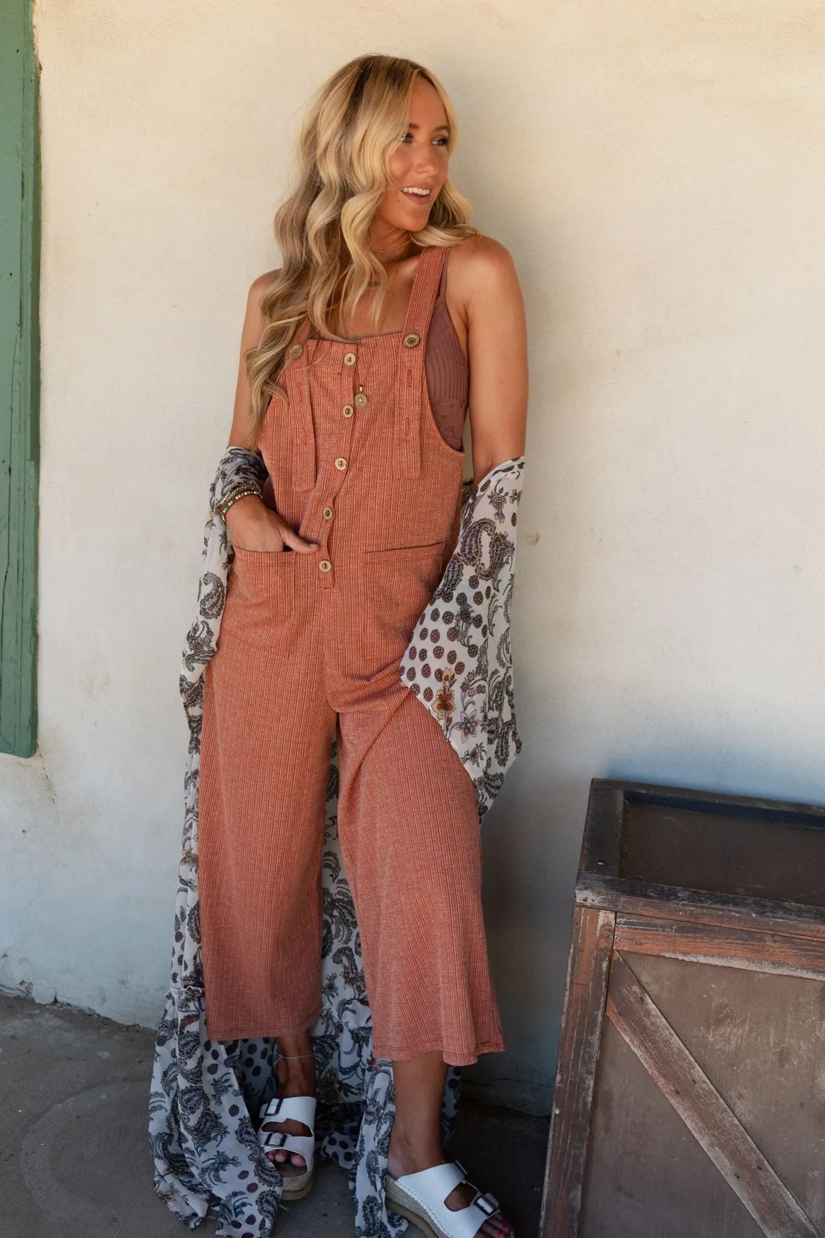 The Nest High Hopes Button Up Overalls - Rust