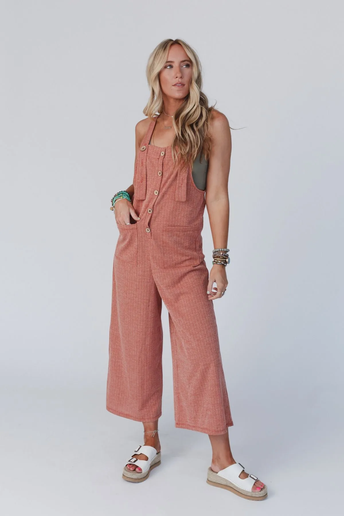 The Nest High Hopes Button Up Overalls - Rust