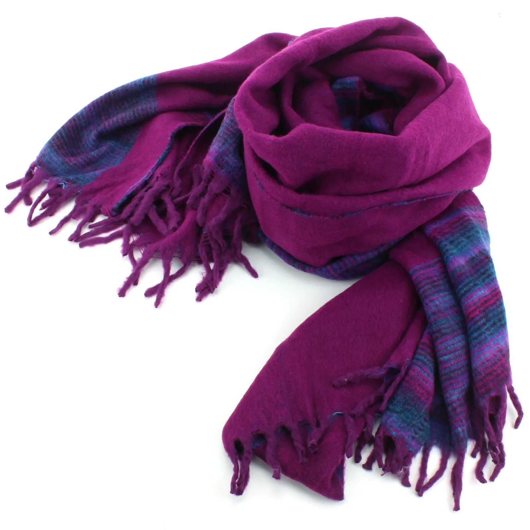 Tibetan Wool Blend Shawl Blanket - Purple with Blue & Purple Reverse