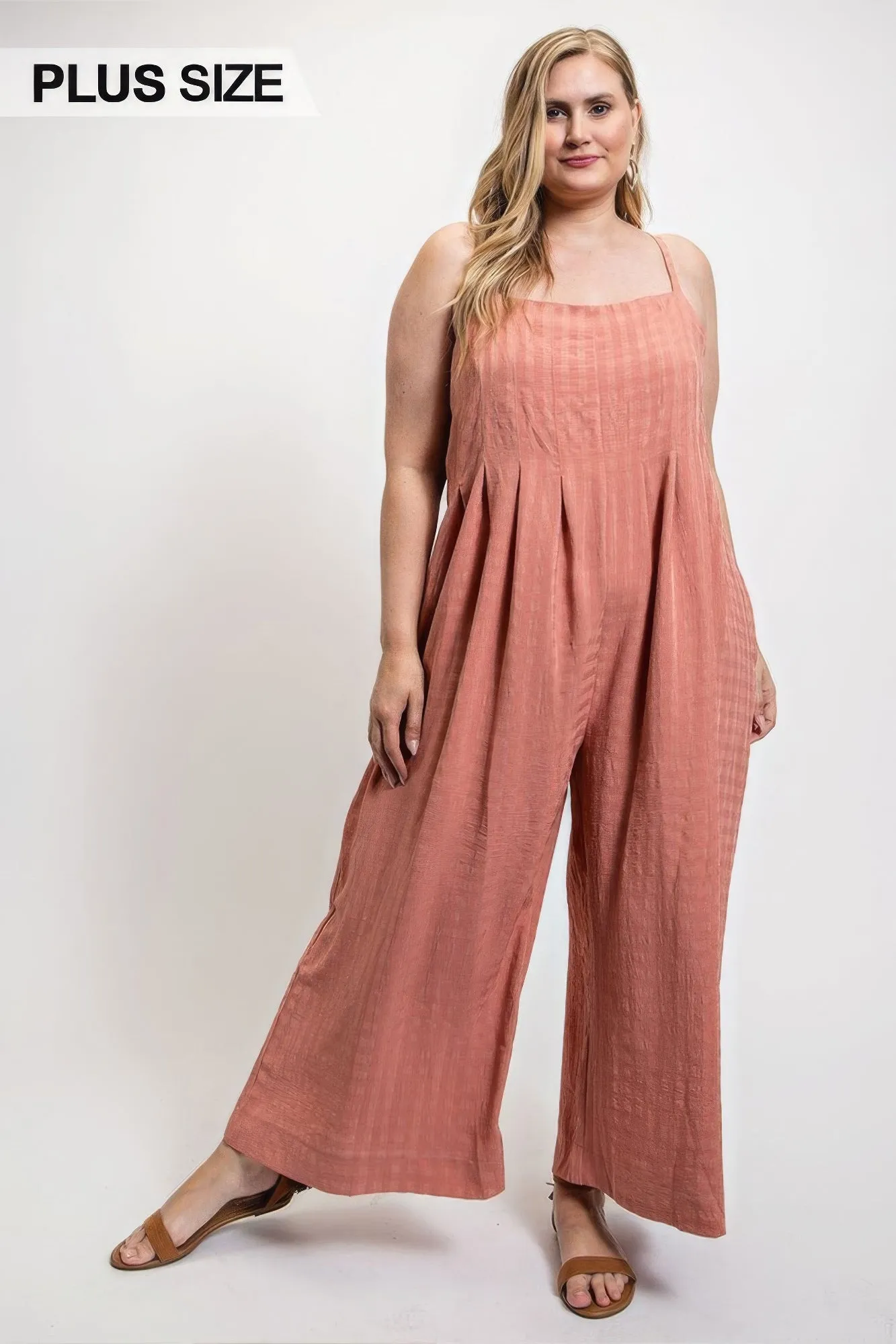 Trendy Plus Size Sleeveless Jumpsuit with Side Button Detail