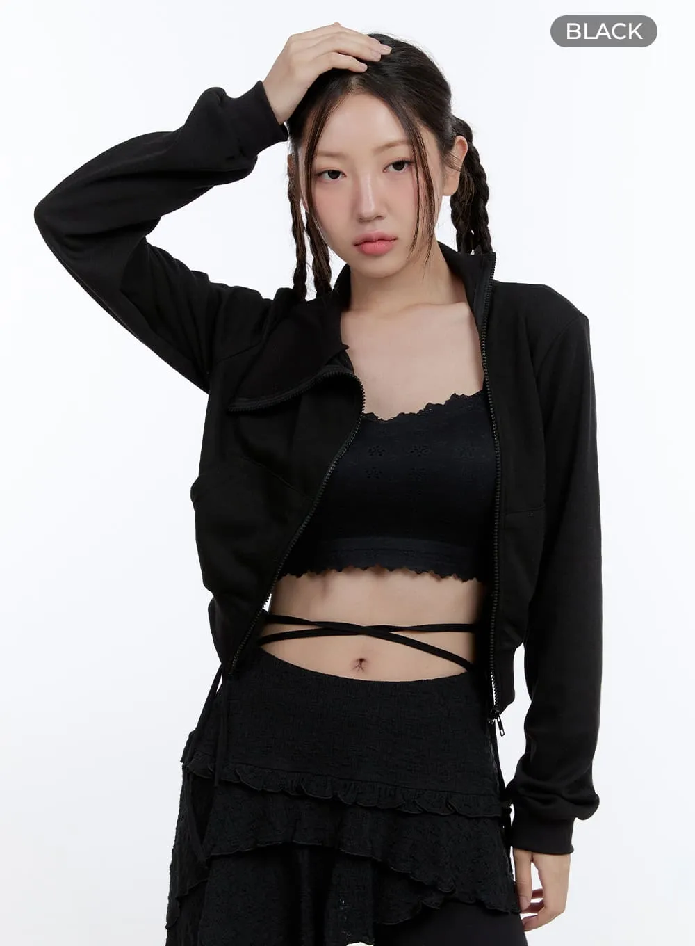 Turtleneck Zip-Up Crop Sweatshirt CG414