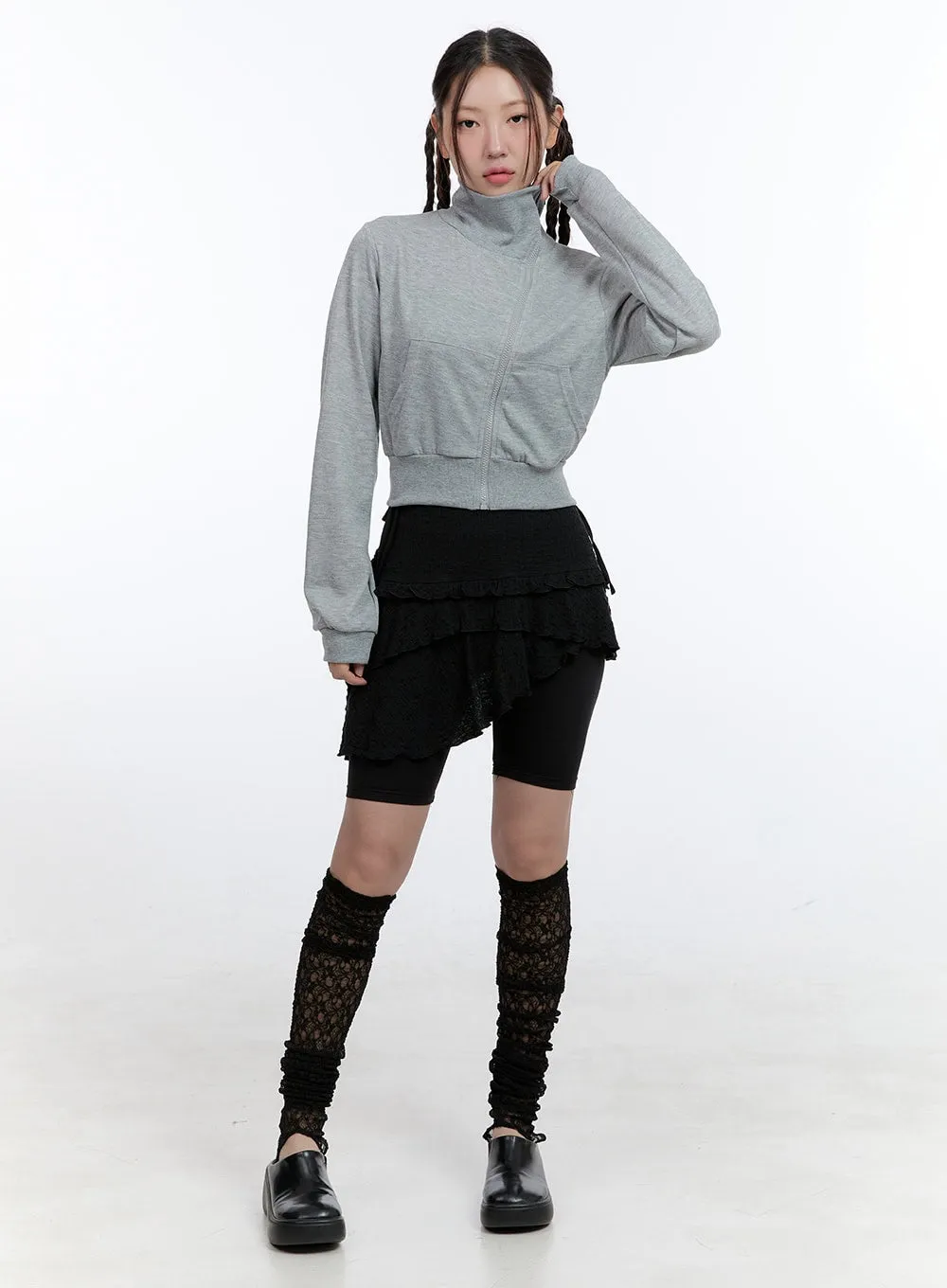 Turtleneck Zip-Up Crop Sweatshirt CG414