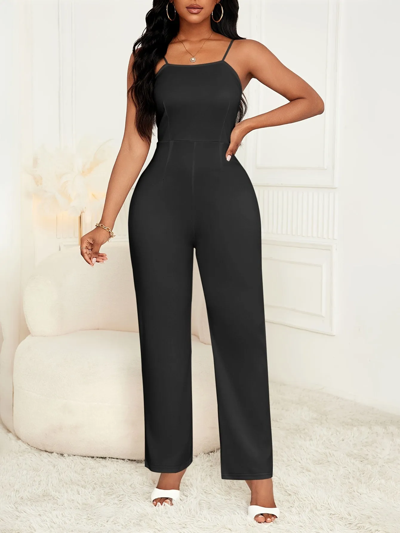 Two-piece Set, Solid Pocket Lapel Cardigan & Sleeveless Wide Leg Jumpsuit Outfits for Women