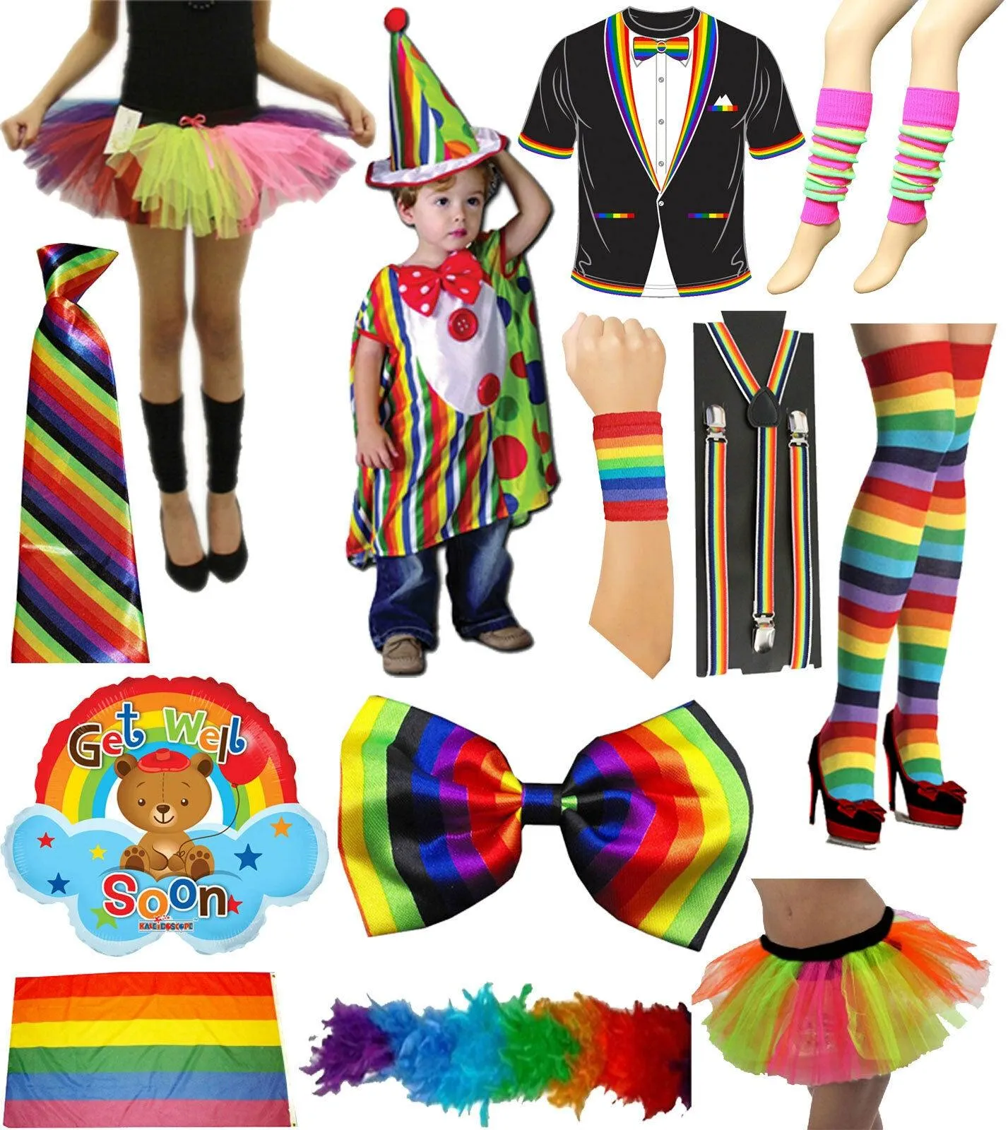 Unisex Printed Rainbow Dress T-Shirt Tie Socks Braces Fancy Dress Accessorie